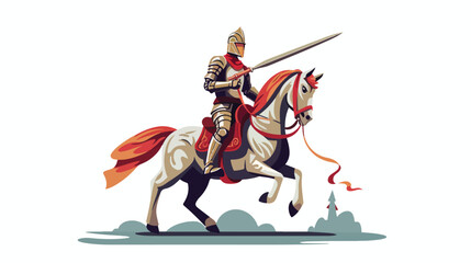 Knight on horse flat color illustration 