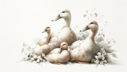 Watercolor Painting of Ducks - obrazy, fototapety, plakaty