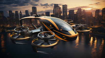Autonomous aerial taxis transportation - obrazy, fototapety, plakaty