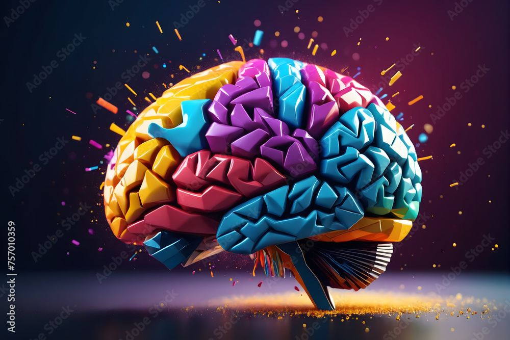 Poster 3d polygon colorful brain splash brainstorm and inspire concept