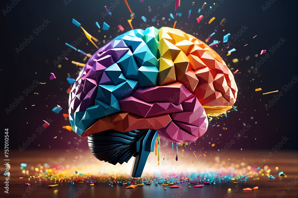 Poster 3d polygon colorful brain splash brainstorm and inspire concept