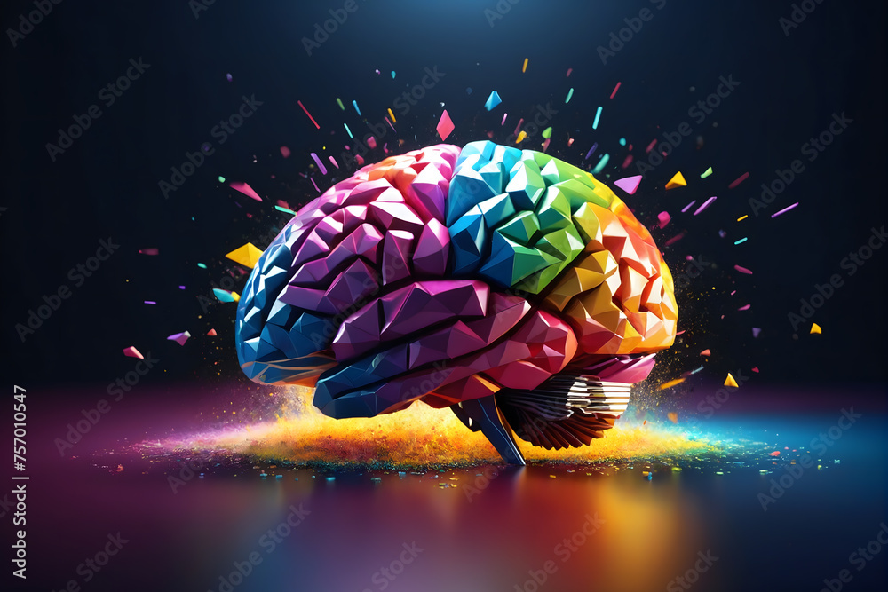 Poster 3d polygon colorful brain splash brainstorm and inspire concept