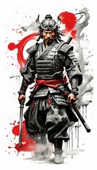 Samurai Warrior Japanese Style with Ink Splash