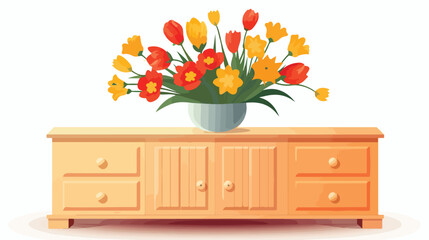 Sideboard with flower bouquet. Vector art.