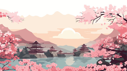 Spring Cherry Blossom in Korea flat vector isolated