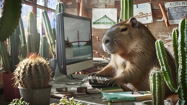Capybara working from home