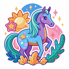 Obraz na płótnie Canvas Mystical Stallion t-shirt Sticker showcasing the Enchantment of a Magical Horse in a Whimsical Scene