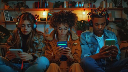 Obraz premium Tech Savvy Millennials, Young adults embracing technology for communication, work, and entertainment