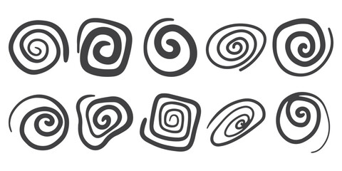Hand drawn doodle spiral set