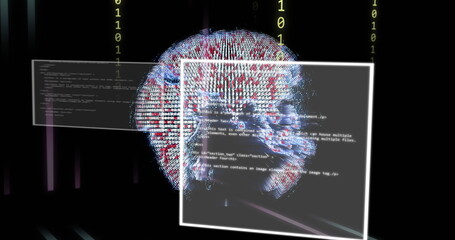 Image of binary coding and data processing over globe