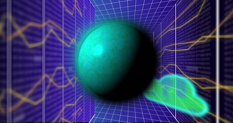 Image of cloud icons and data processing over globe