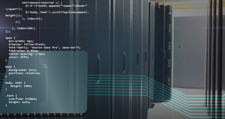 Image of data processing over server room