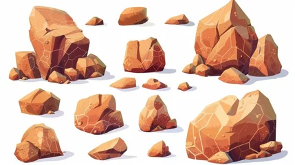 Abwaschbare Tapeten Berge An isolated set of rocky stones isolated against a white background. A modern illustration of sandstone boulders with uneven cracked surfaces, a wild west canyon landscape.