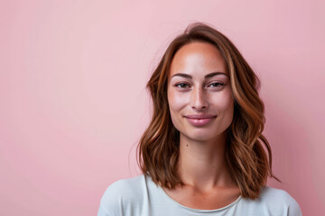 Portrait of a smiling young woman looking at the camera with a copy space background