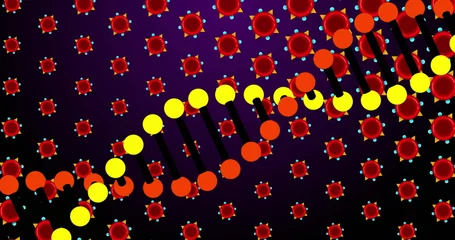 Deurstickers Image of dna over red cells on violet background © vectorfusionart