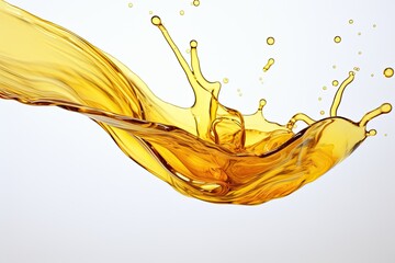 A picture depicting the pouring of oil either vehicle motor oil or vegetable olive oil can be seen on a white background - obrazy, fototapety, plakaty