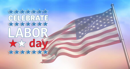 Image of labor day text over american flag