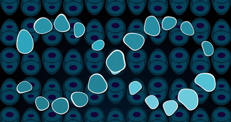 Image of dna over blue cells on black background