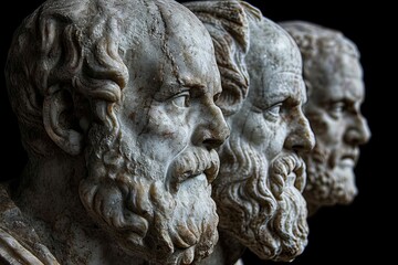 Ancient Greek Philosophers Plato, Aristotle, Socrates in One Frame - Fictional