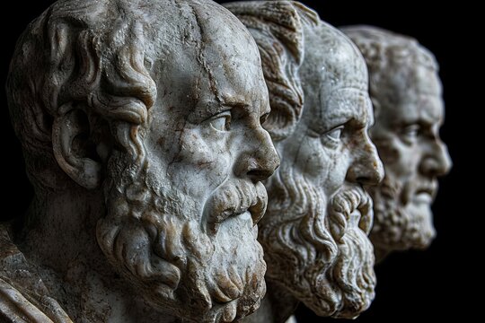 Ancient Greek Philosophers Plato, Aristotle, Socrates in One Frame - Fictional