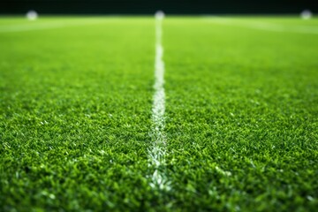 Aerial closeup of the penalty spot in an empty soccer field where penalties are taken - obrazy, fototapety, plakaty