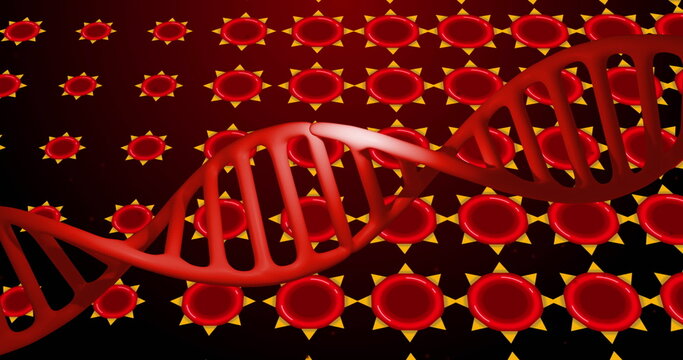 Image of dna over red cells on red background