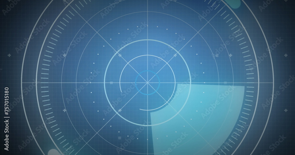Poster image of data processing with scope scanning and icons on black background