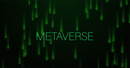 Image of metaverse text over data processing