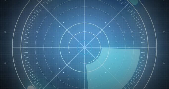 Image of data processing with scope scanning and icons on black background