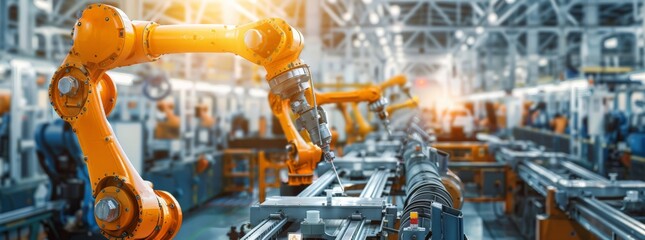 Advanced industrial robotics in action within a high-tech manufacturing plant