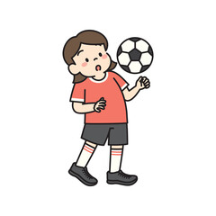 サッカーで胸トラップの練習をする女の子のイラスト