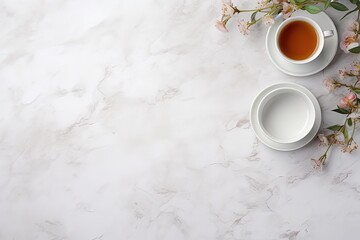 Obraz na płótnie Canvas An empty desk with a cup of tea