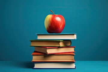Apple on school books - obrazy, fototapety, plakaty