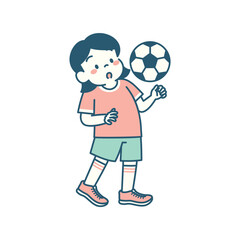 サッカーで胸トラップの練習をする女の子のイラスト　シンプル