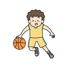 バスケットボールの試合でドリブルをする男の子のイラスト