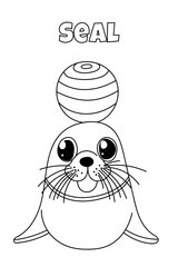 Seal Coloring Page For Kids Is A Creative Book For Coloring Where A Seal Plays With A Ball - 757016123