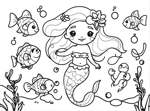mermaid in the water coloring page