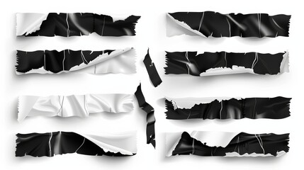 An illustration of crumpled plastic sticky tape with wrinkled surfaces and uneven tear edges, isolated on a white background. - obrazy, fototapety, plakaty