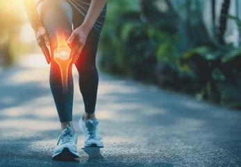 Foto op Plexiglas Jogger Läufer mit Knieproblemen, sichtbare Knohen und Schmerzen, KI gneeriert © Thomas Meinert
