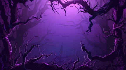 Foto op Canvas Scary creepy magic jungle purple border illustration set of creepy dry liana vines with glow and twisted branches for game UI design. Cartoon modern illustration set of creepy magic jungle purple © Mark
