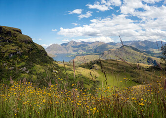 Lake Wanaka Lookout : Panoramic view on Lake Wanaka and mountains including Mount Aspiring, Wanaka, New Zealand