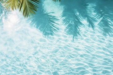 Blue background with aqua waves and the shadow of coconut palm trees.