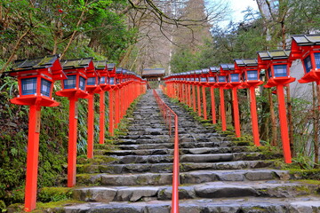 Kifune Shrine, a Shinto shrine with a lantern-lined path at Kuramakibunecho, Sakyo Ward, Kyoto, Japan