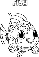 Coloring Page For Kids Features A Fun Fish In A Creative Coloring Book - 757018793