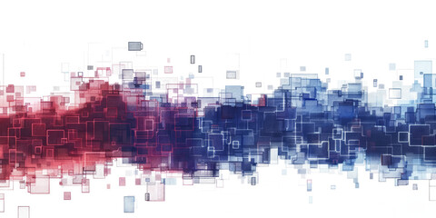 blue and red colored pixel art, technology design background isolated on white or transparent png