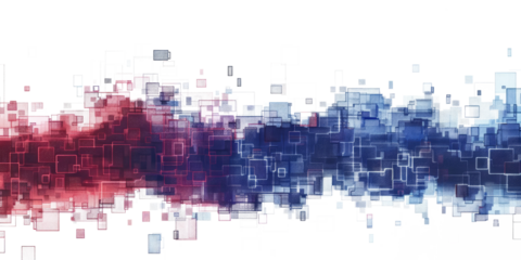 blue and red colored pixel art, technology design background isolated on white or transparent png