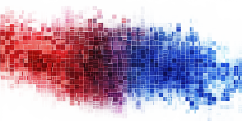 blue and red colored pixel art, technology design background isolated on white or transparent png