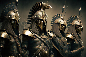 Warriors of ancient Egypt on the guard of Pharaoh.  - obrazy, fototapety, plakaty