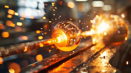 Artistic glassblowing in a factory setting - obrazy, fototapety, plakaty