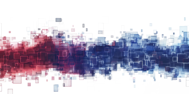 blue and red colored pixel art, technology design background isolated on white or transparent png